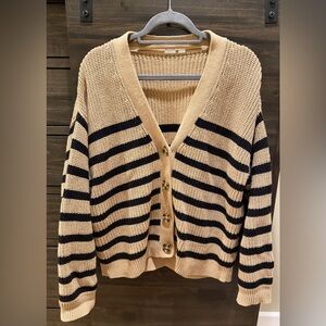 GAP Tan and Black Striped Cardigan 100% Cotton Size XL